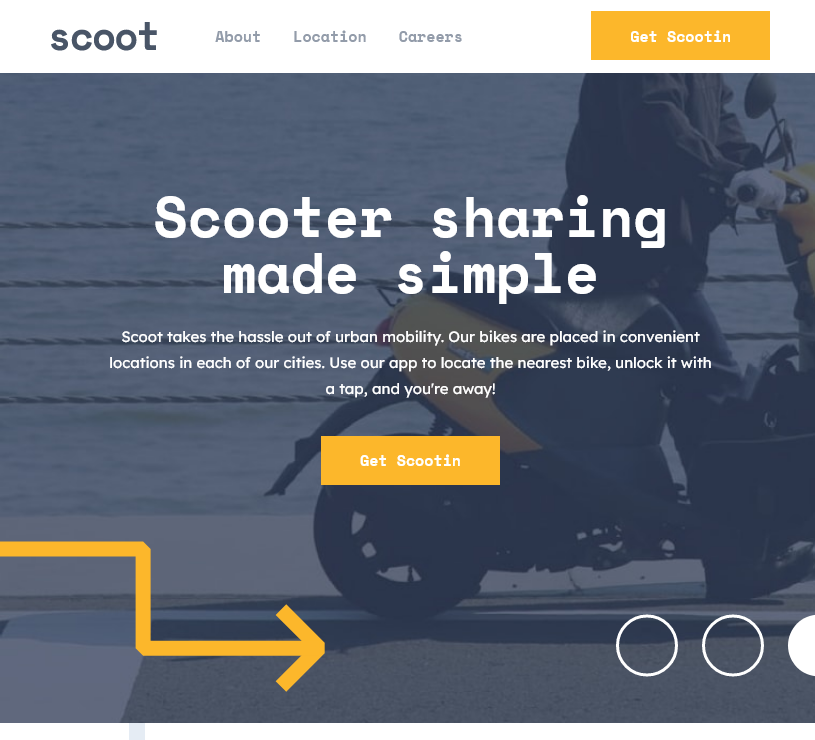 Image of the hero section of Scoot multi-page website homepages